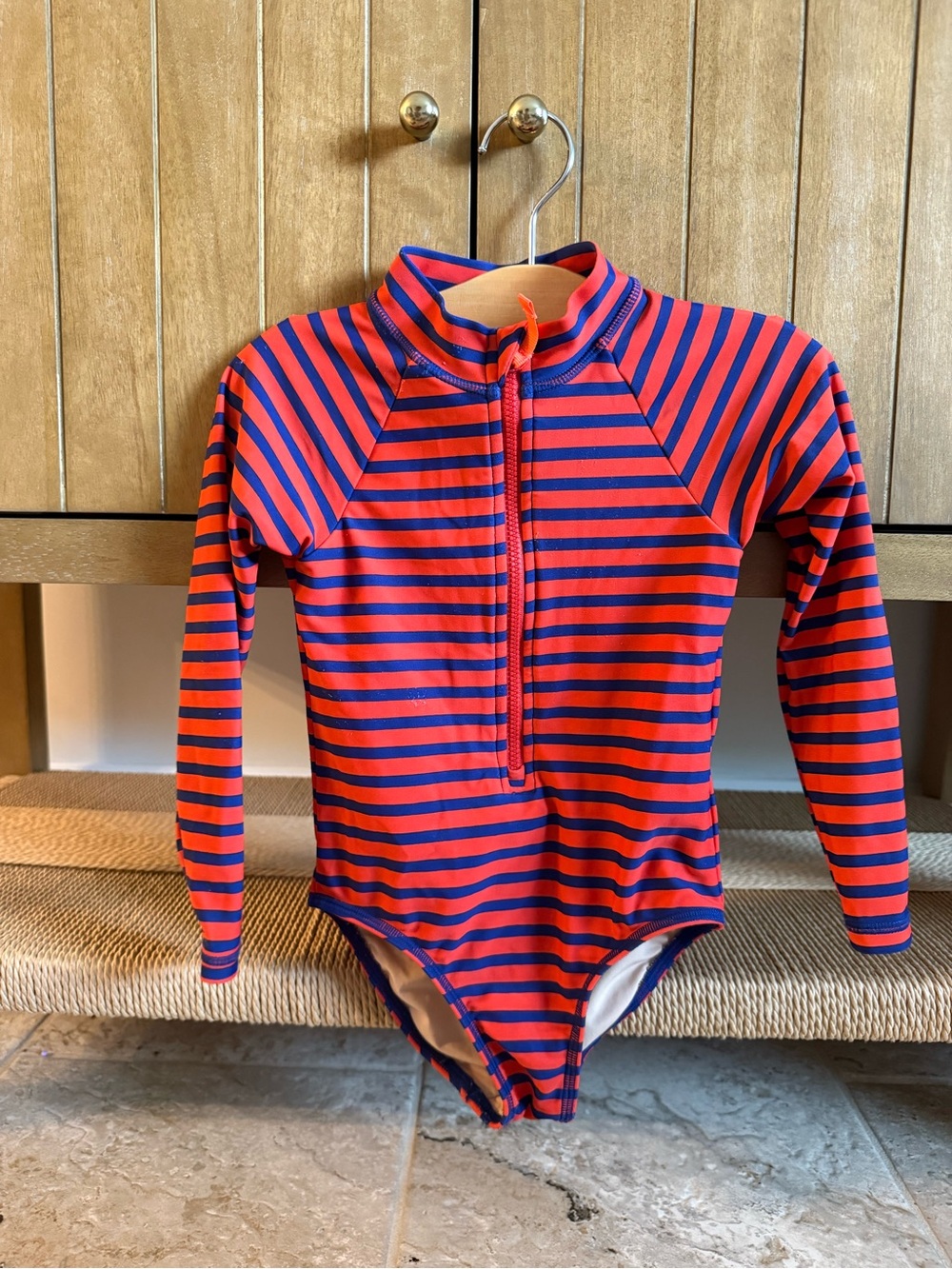 Crewcuts Red and Navy Blue Long-Sleeve Rashguard Swimsuit